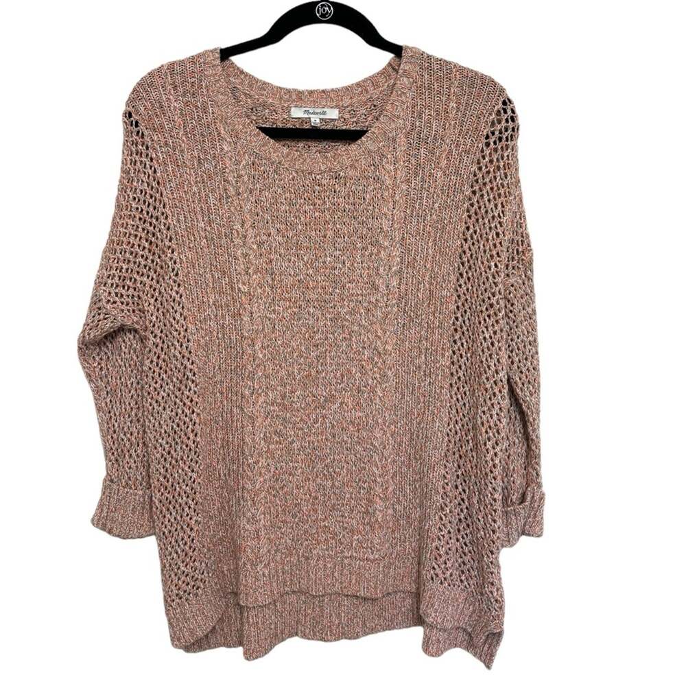 Madewell Marled Plaza Cotton Blend Scoop Neck Pullover Sweater in Pink - Size M